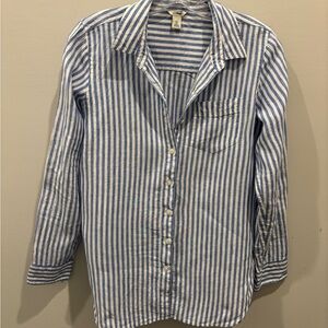 L.L. Bean Blue and White Striped Linen Button Down Shirt